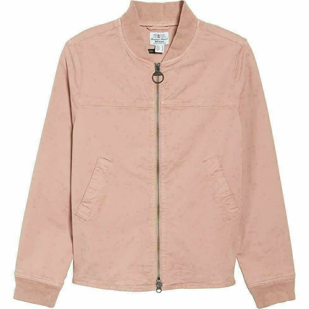 Barbour Blush Pink Zip-Up Ribbed Bomber Jacket 6